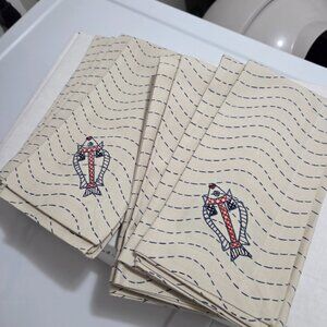 Set of 8 Pottery Barn Cloth Cotton Kissing Fish Napkins